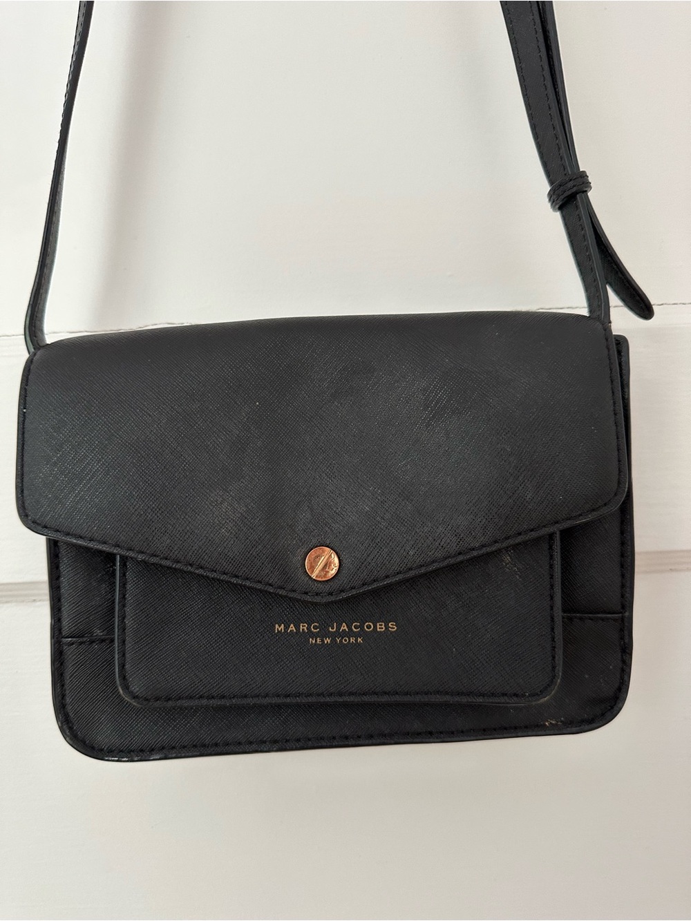 Marc Jacobs Black Crossbody with Gold-Tone Logo Button